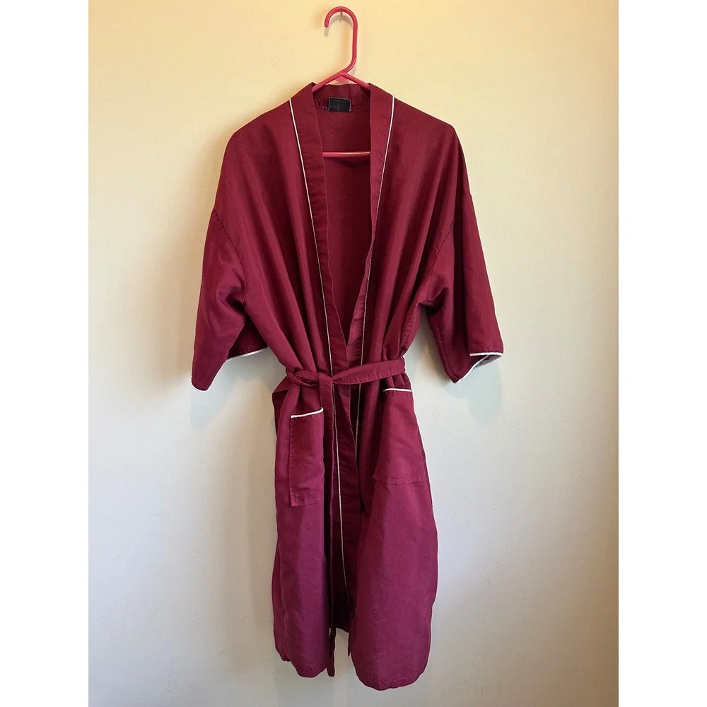 Studio 5 Robe Collection Mens One Size Burgundy White Piping Wrap Robe USA #0062